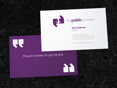 The Public Reviews Business Cards black business cards logo masks purple quotes theatre white