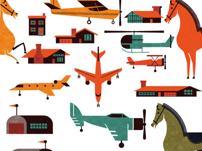 Planes, horses & modern homes... illustration