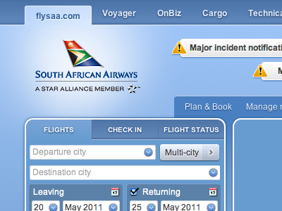 Flysaa.com retouch menu notifications retouch saa tabs