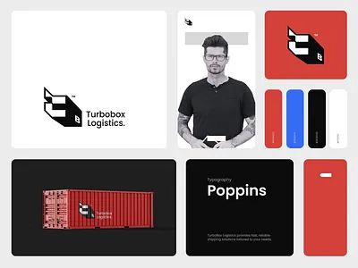 Turbobox Logistics - shipping container | Visual Identity adobe illustrator bento grid brand branding branding guideline container delivery design figma graphic design industrial logistics logo miniamlist motion graphics red shipping turbo ui visual identity