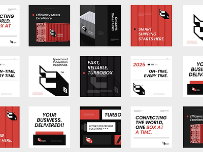 Turbobox Logistics - shipping container | Social media adobe illustrator animation bento grid brand branding branding guideline container delivery design feeds figma graphic design industry instagram logistics logo red shipping social media visual identity