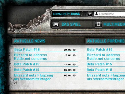 Brink Fansite brink decay destroyed futuristic game grunge interface sci fi screendesign ui webdesign