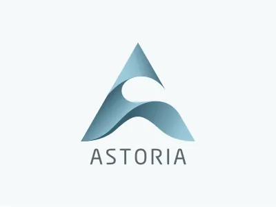 Astoria blue flow initials logo mark perspective shadow