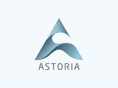 Astoria blue flow initials logo mark perspective shadow