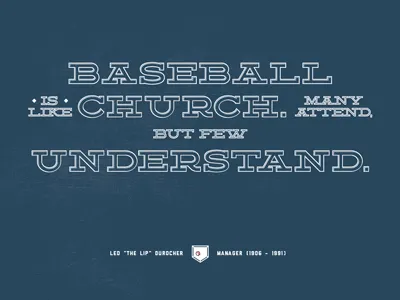 Baseball is Like Church #2 baseball blue deming inline lost type outline serif type