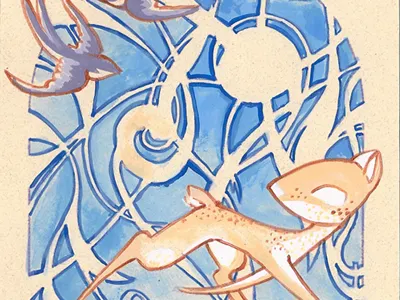 Fawn acrylic fawn mucha nature nouveau paint watercolor