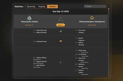 Match Event View | Football Fantasy Platform design football match product desing ui ux yamparala rahul