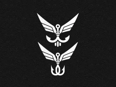 Wings & Hooks fishing flying hook hooks icon designer iconographer iconography identity designer logo designer optimus prime super fly symbol designer transformers wings