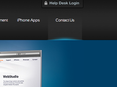 Hover state on Contact Us dark glow hover state navigation texture