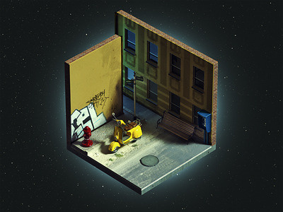 Corners "Street night" brooks corner corners cube isometric mini night stars street vespa