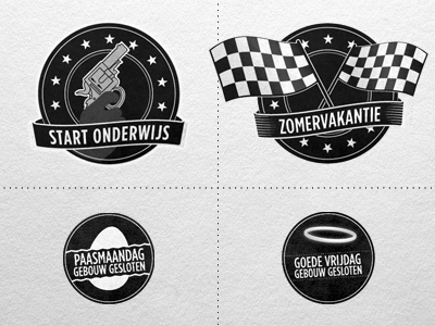 Four more badges agenda badge black circle easter finish flag gun round start white