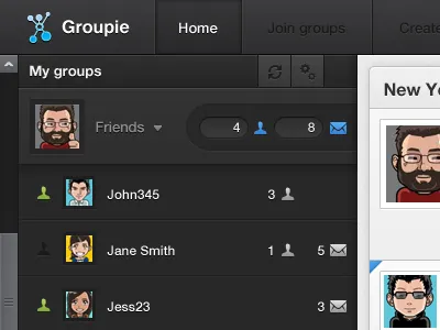 Groupie first draft black blue groupie interface ui webdesign white