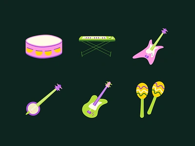 Joyful Music Band Instrument Elements Illustration 🎸 band branding drum gear graphic guitar illustration instrument keyboard music piano playful singer tone vector