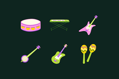 Joyful Music Band Instrument Elements Illustration 🎸 band branding drum gear graphic guitar illustration instrument keyboard music piano playful singer tone vector