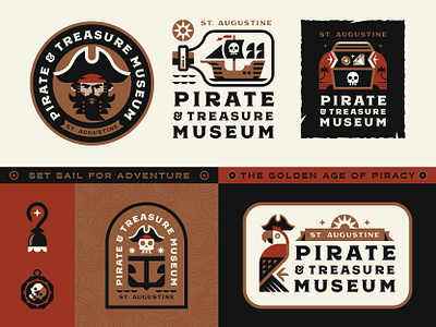 Pirate & Treasure Museum anchor badge beard compass florida hook illustration logo museum parrot pirate ship skull st augustine treasure