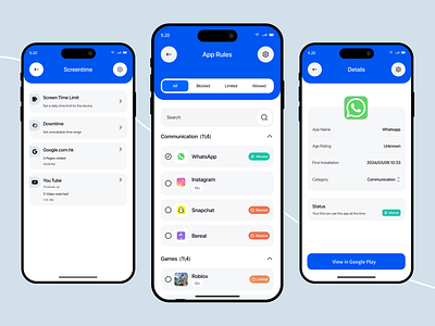 Parental Control Mobile app app rules children app control design design ui details pages mobile app parental parental control screen time ui ux