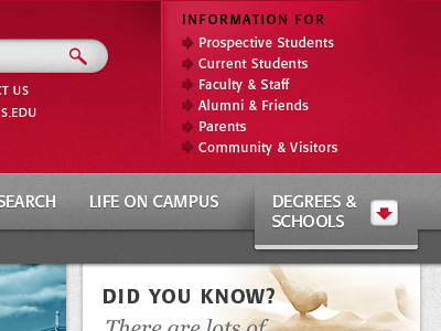 University multiple navs header higher ed navigation web