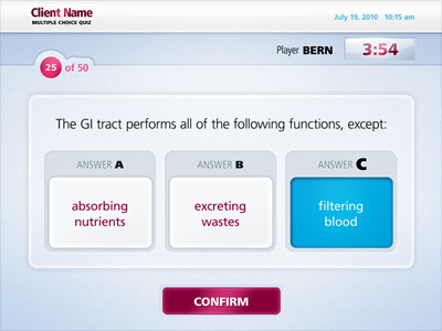 Multiple Choice Quiz application blue counter gradient interface light multiple choice page pink quiz select timer touch touchscreen ui