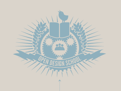 Open Design School blue crest education emblem logo monochrome newsprint pastel