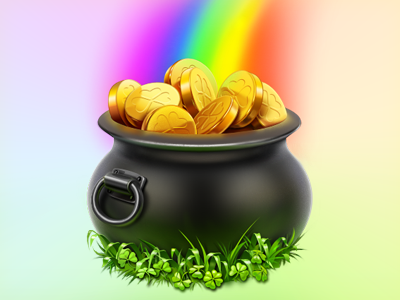 St. Patrick's Day illustration artua cisco clover gold icon illustration pot pot of gold rainbow st. patrick st. patricks day