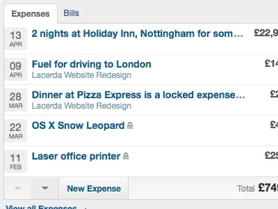 Expenses panel freeagent ui