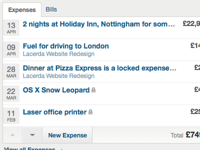 Expenses panel freeagent ui