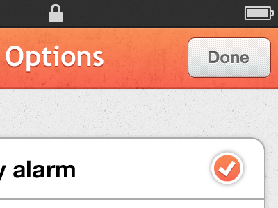 Options - Done Button apple button checkbox done gray grey interface ios iphone mobile options orange settings silver texture tick ui user user interface