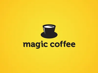 Magic Coffee all4leo black cafe coffee cup design hat hidden meaning icon iconic identity leo logo logo design logotype magic magic logo magician typography yellow