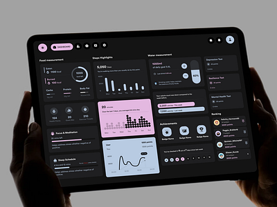 Fitness Tracker Dashboard (Dark Version) dashboard dashboard design design fitness fitness tracker health health tracking interface minimal product product design saas statistics track ui ui ux uiux wellness widgets