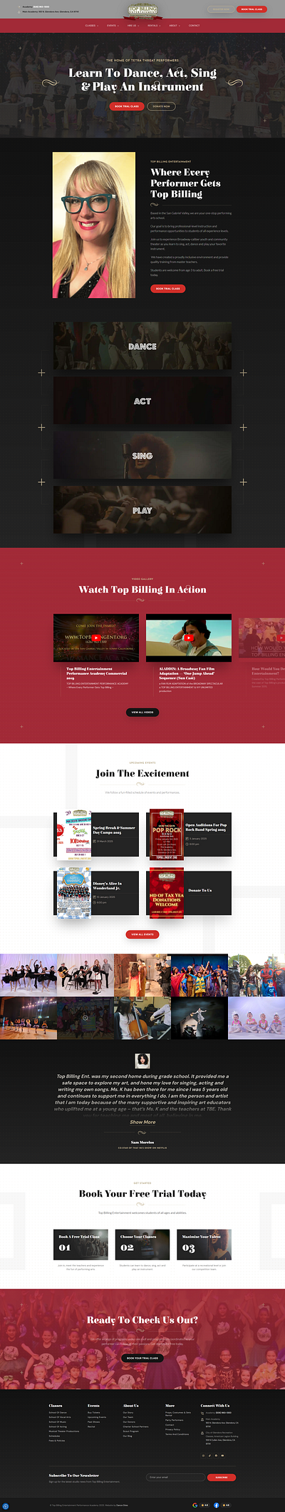 Top Billing Entertainment Homepage web design website development wordpress website