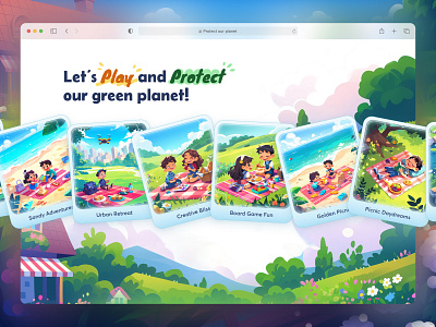 Let’s Play and Protect - Green Adventures for your Kids cute enjoy environmental fun green kid landing page outdoor activities play playful website design