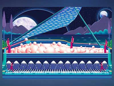 Illustration "The Piano Race" art art design artist artwork blue bubbles creative creative art creativity dark deep meaning design designs illustrated illustration insparation inspire inspired piano pink