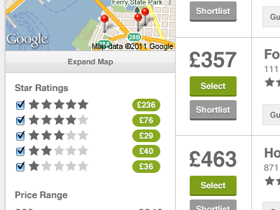 Hotel Comparison: Filtering checkbox comparison filter hotel map ui