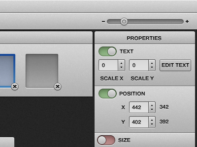 Item properties button counter slider toggle switch ui web app zoom
