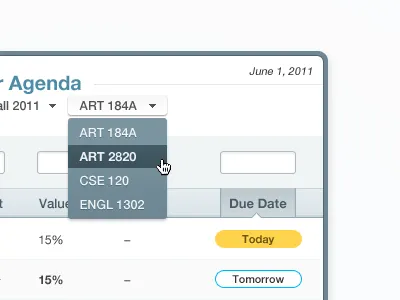 Agenda Mockup agenda assignments dropdown hover inputs tasks yellow