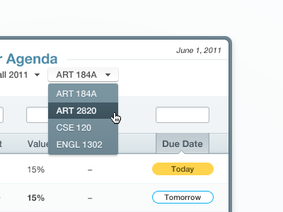 Agenda Mockup agenda assignments dropdown hover inputs tasks yellow