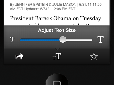 Adjust Text Size gui ios iphone iphone app news text size user interface