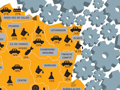 France blue icons industries map orange