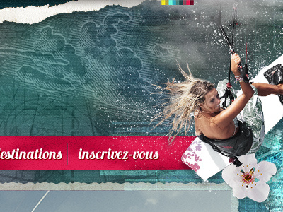 Kitexperience webdesign blog blue header kitesurf menu red ribbon sport texture trash webdesign