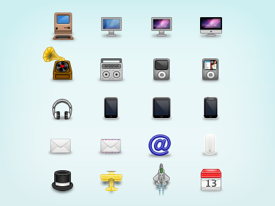 Icon Set Part 3 32px apple boombox calandar computer envelope gramophone hat headphones icon ipad iphone ipod mac mail mouse music plane raptor set top