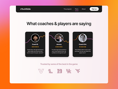 Now Dribble testimonials basketball gradient orange pink sports ui web yellow