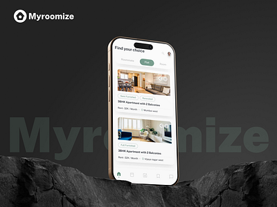 Myroomize - Find Your Perfect Space appdesign branding creativedesign design dribbleshots figma logodesign moderndesign productdesign prototype ui ux wireframes