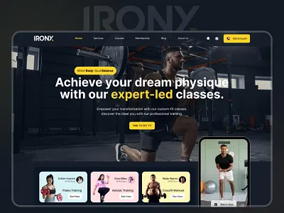 IRONX 💪 - Redefining Online Fitness! black black theme branding colors design figma landing page ui ui design uiux user experience user interface ux web development website website design xd