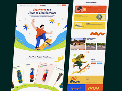 Air Gear: Skateboarding Website action gooter header health hero hover icon illustration interaction landingpage orange photo product skateboard sport ui ux website yellow young