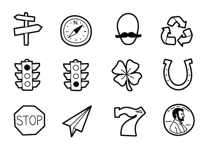 Lucky Things, More Travel Things, A Dude with a Mustache four leaf clover hand drawn icon set icons luck recycle stop traffic light