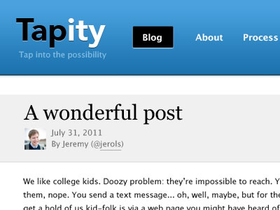 Tapity Redesign blog blue header web