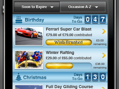 Wishes Screen app iphone list progress table ui wish