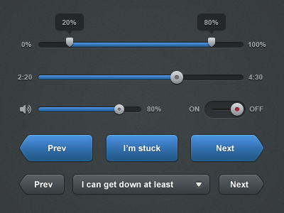 Me Dark Ui sliders blue buttons dark dropdown off on sliders ui volume