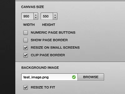 Canvas size button checkbox counter modal ui web app
