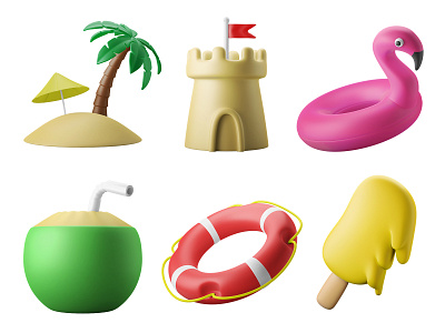 Summer Beach Vacation 3D Icon Illustrations 3d design 3d icon 3d illustration beach hot summer tropical vacation